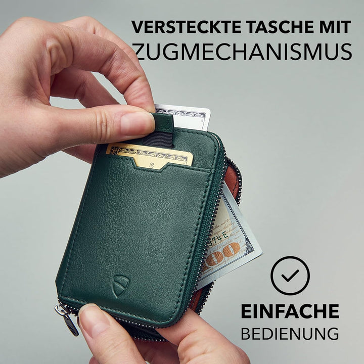 Vaultskin Notting Hill schlanke Brieftasche mit Reissverschluss und RFID Schutz. Geldbörse für Kredi