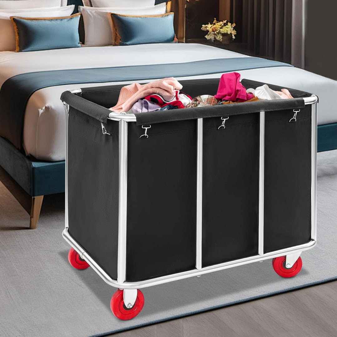 Wäschewagen mit Rädern, Edelstahl Wäschesortierwagen, Gewerblicher Wäschewagen mit Abnehmbarer Oxfor