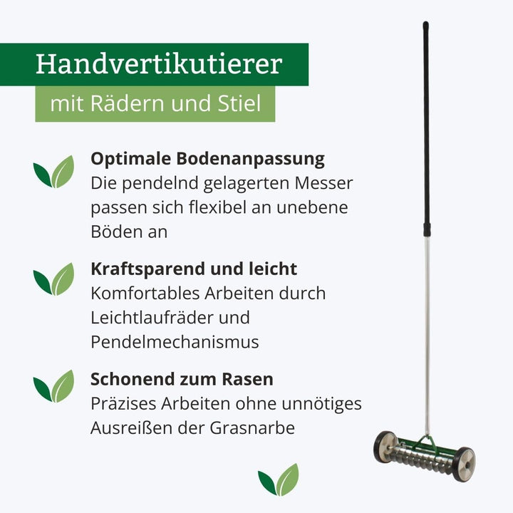 Rekord Handvertikutierer (Stahl) Arbeitsbreite 32 cm mit Aluminiumstiel (180 cm) Rasenlüfter, Moosen