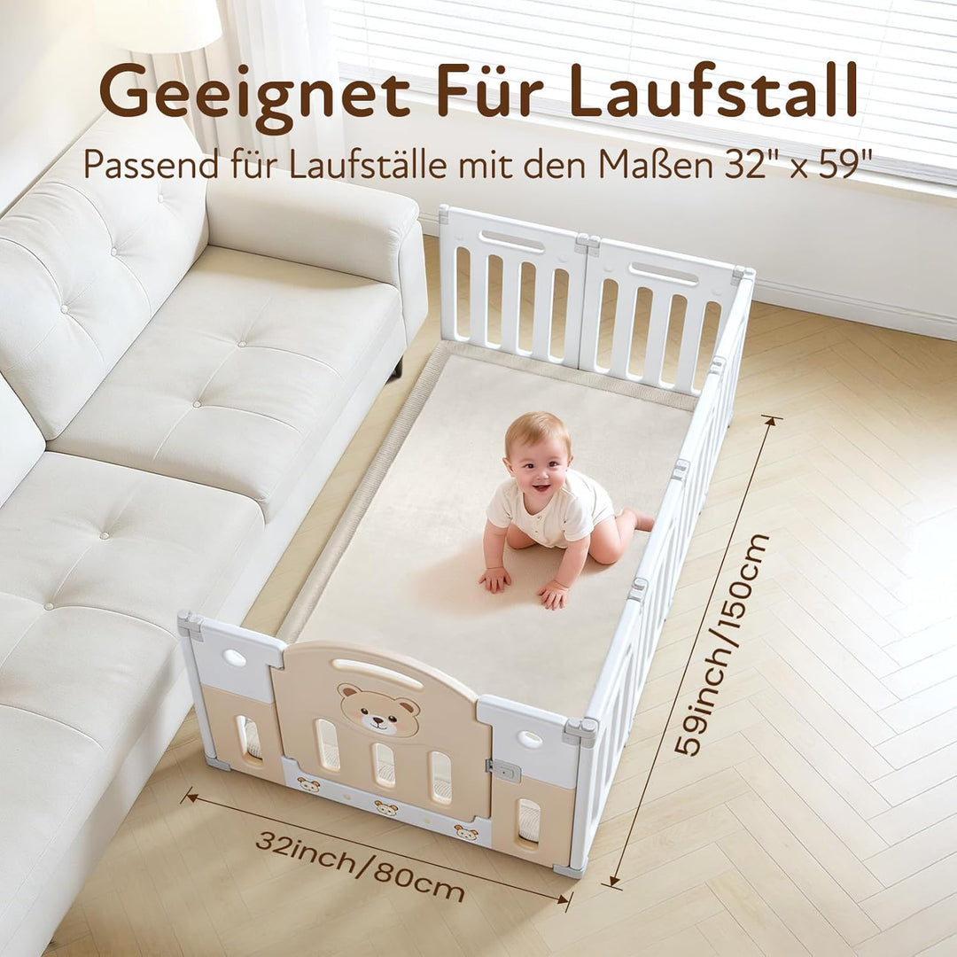 Treeboy Spielmatte Baby 80x150x2cm beige – Teppich für Kinderzimmer mit hochwertigem Memory-Schaum –