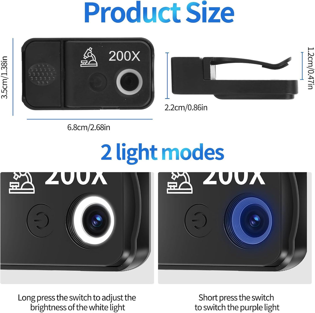 Handy Mikroskop, 200x USB Mikroskopen mit LED, Mini-Mikroskop für Smartphone Kamera, HD Digital Mikr