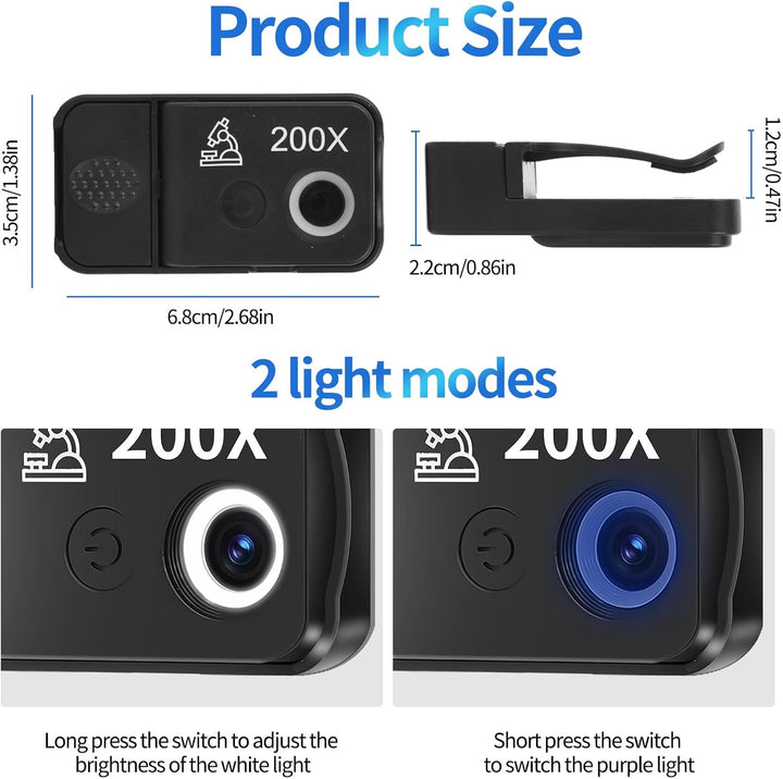 Handy Mikroskop, 200x USB Mikroskopen mit LED, Mini-Mikroskop für Smartphone Kamera, HD Digital Mikr