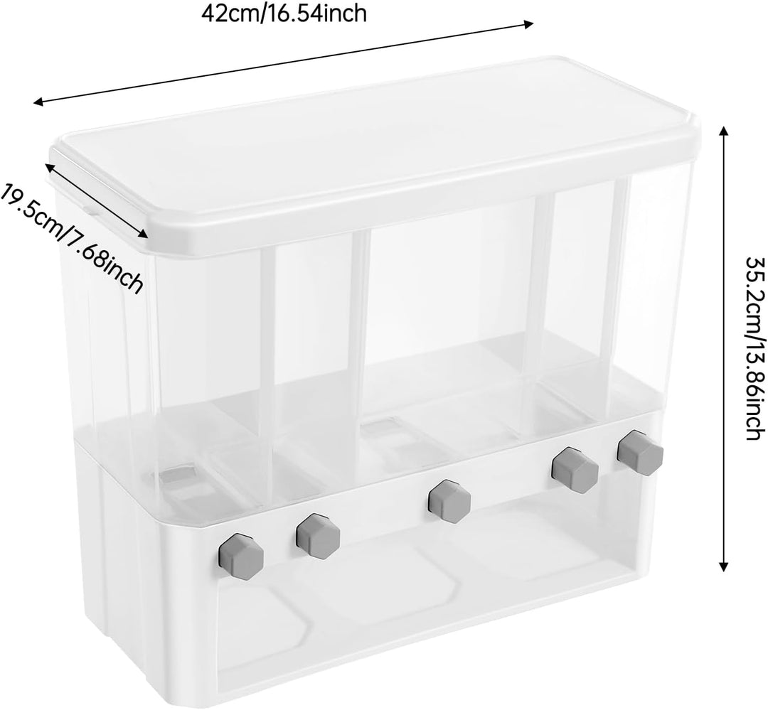 Food Rice Dispenser, 5-Grid 10kg Cereal Storage Container Küche Wall Mount Dry Food Dispenser Weiss
