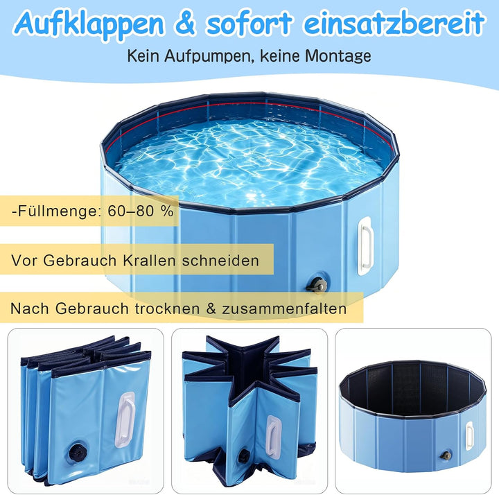 DEWEL Hundepool Faltbar Ø80 x H30 cm für kleine Hunde | 5 mm verstärkte MDF-Struktur, Ideal zur Abkü