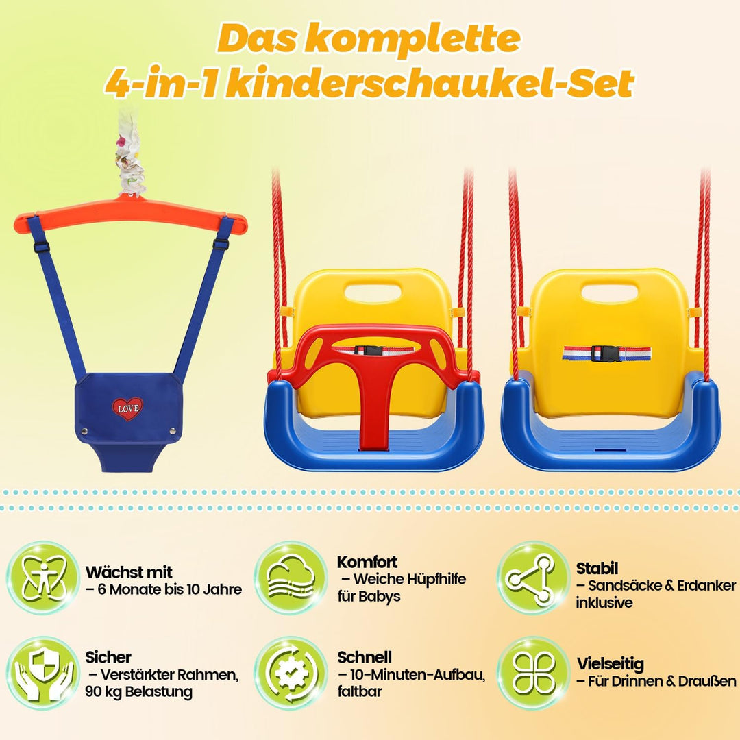 Babyschaukel & türhopser Baby 4-in-1 Set mit Gestell - Kinderschaukel, Baby Jumper mit Sicherheitsgu