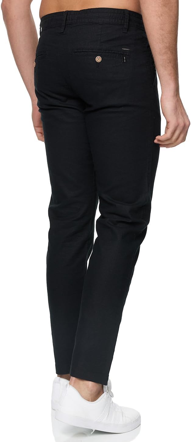 Indicode Herren Venedig Stoffhose aus Leinen & Baumwolle | Leinenhose Freizeithose Männer M Schwarz,