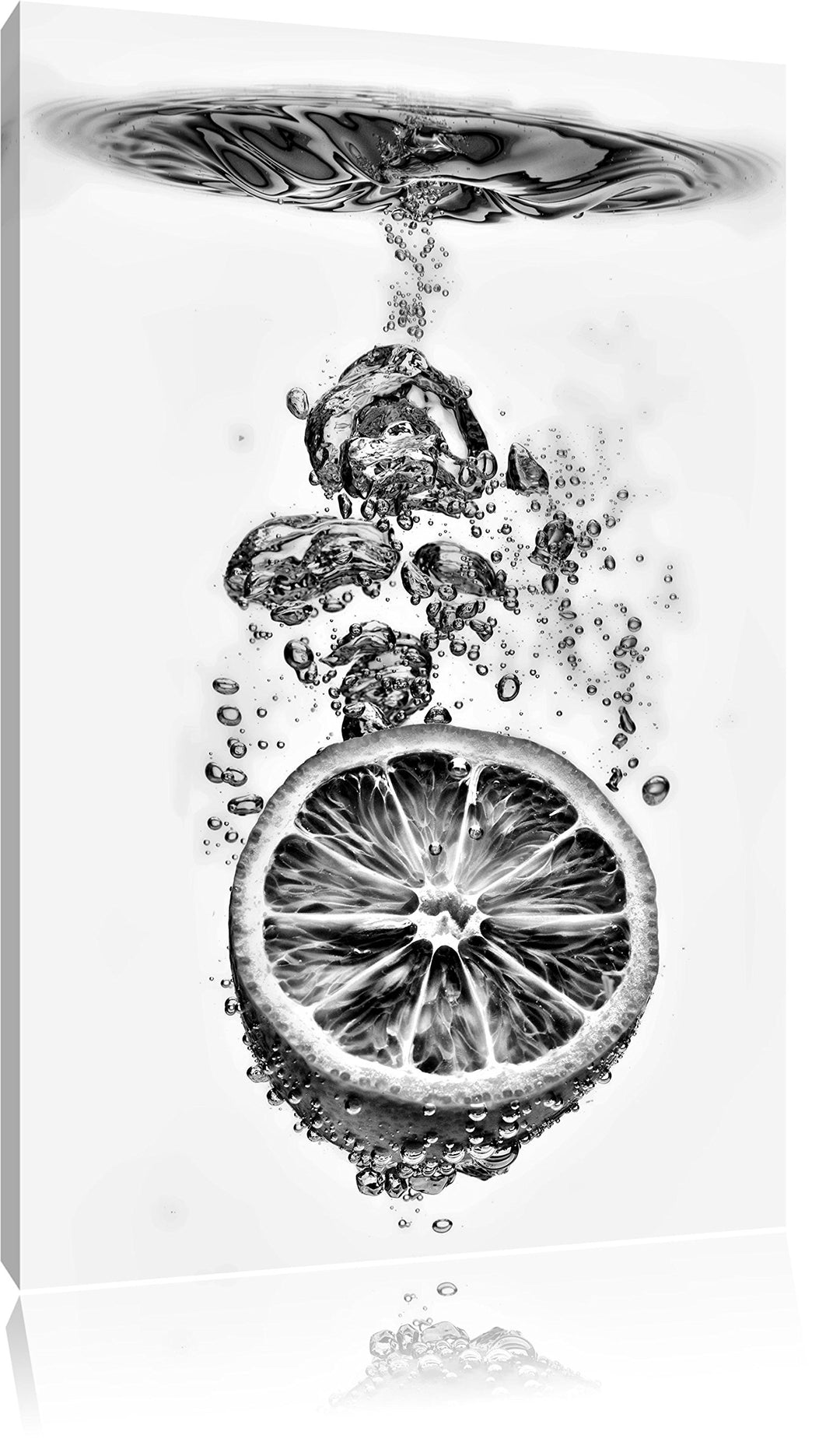 Pixxprint Monocrome, Zitrone im Wasserregen, Format: 100x70 auf Leinwand, riesige Bilder fertig gera
