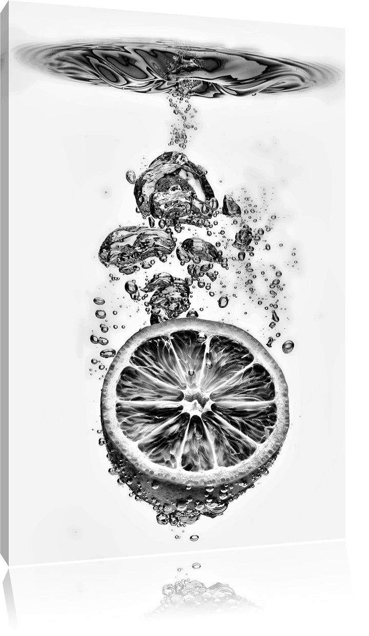Pixxprint Monocrome, Zitrone im Wasserregen, Format: 100x70 auf Leinwand, riesige Bilder fertig gera