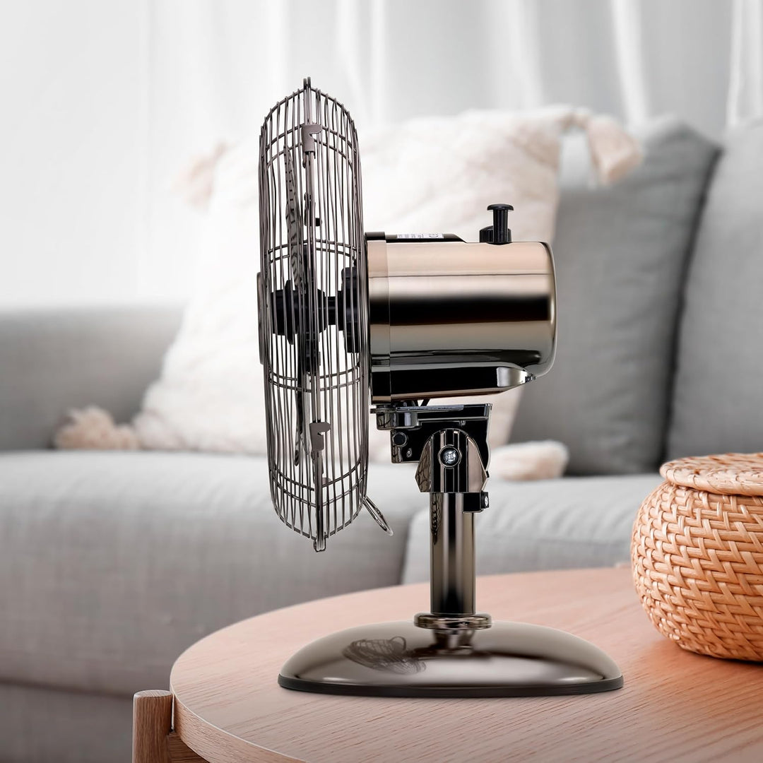 UFESA Michigan Mini Tischventilator Oszillierend, 40W, 3 Geschwindigkeiten, 4 Blätter 30cm, Metallic