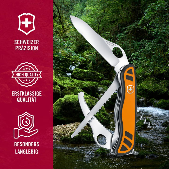 Victorinox Taschenmesser Hunter XT Grip (6 Funktionen, Feststellbare Waidklinge, Kordel) orange/schw