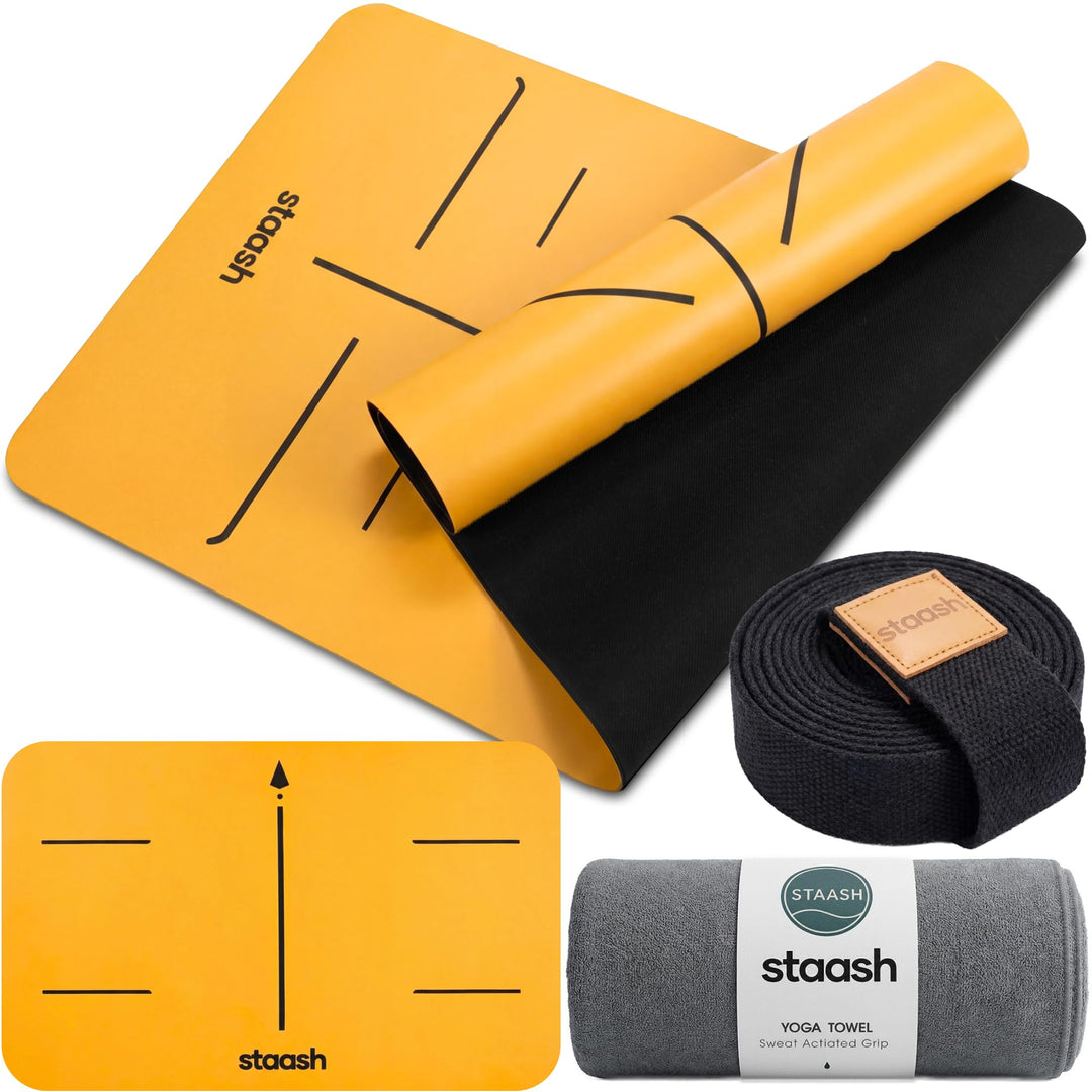 STAASH Premium Yogamatte Set – Rutschfest aus PU & Naturkautschuk (4,5mm) – Inkl. Yoga Handtuch, Gur