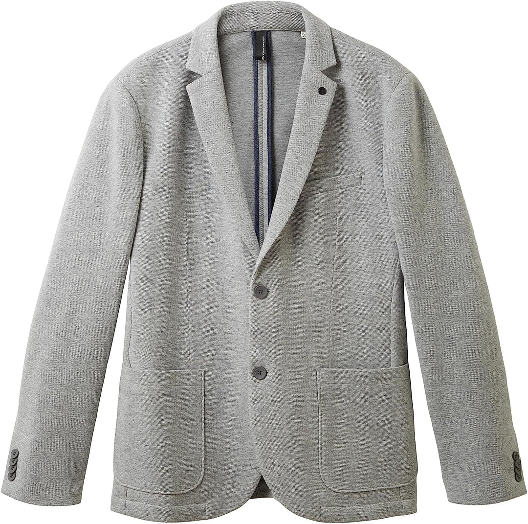 TOM TAILOR Herren Jersey Piqué Sakko mit Stretch 52 12035 - Grey Heather Melange, 52 12035 - Grey He