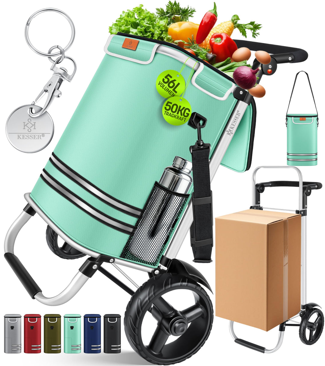 KESSER® Einkaufstrolley klappbar mit 56L Kapazität und belastbar bis 50kg | 3in1 Trolley Sackkarre &
