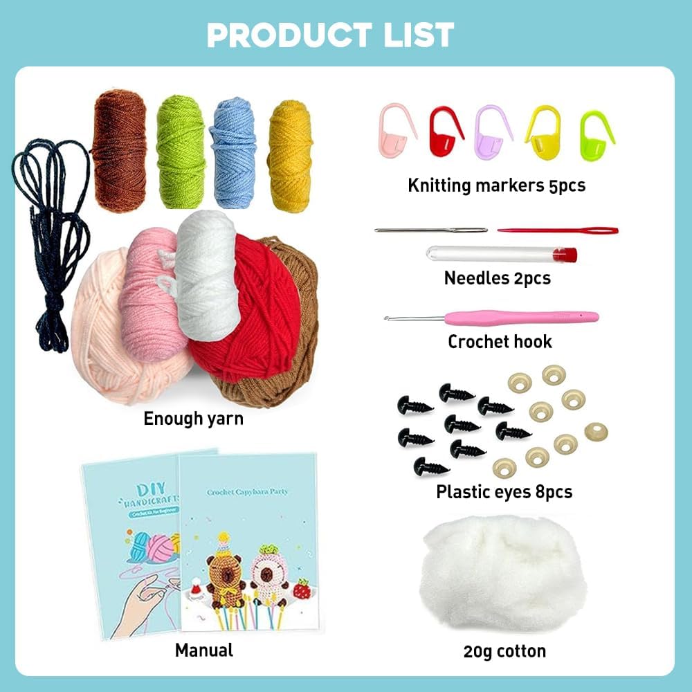 KBIBCK Häkelset für Anfänger, 2PCS Capybara Häkelset Tiere, Starter-Set Tiere Häkeln Set mit Anleitu