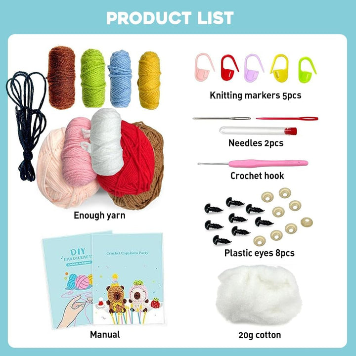 KBIBCK Häkelset für Anfänger, 2PCS Capybara Häkelset Tiere, Starter-Set Tiere Häkeln Set mit Anleitu
