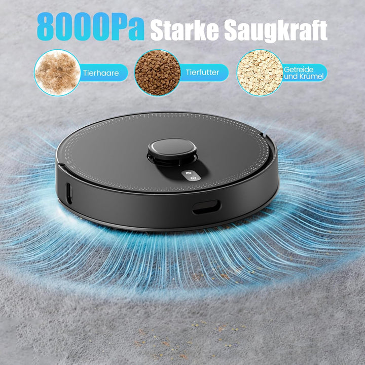 Saugroboter mit Wischfunktion, Staubsauger Roboter mit Absaugstation 3.5L, 8000Pa Saugkraft, LiDAR N