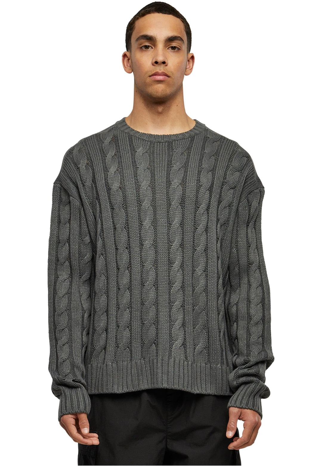Urban Classics Boxy Sweater, legerer einfarbiger oversize Männer Strickpullover mit Zopfmuster, erhä