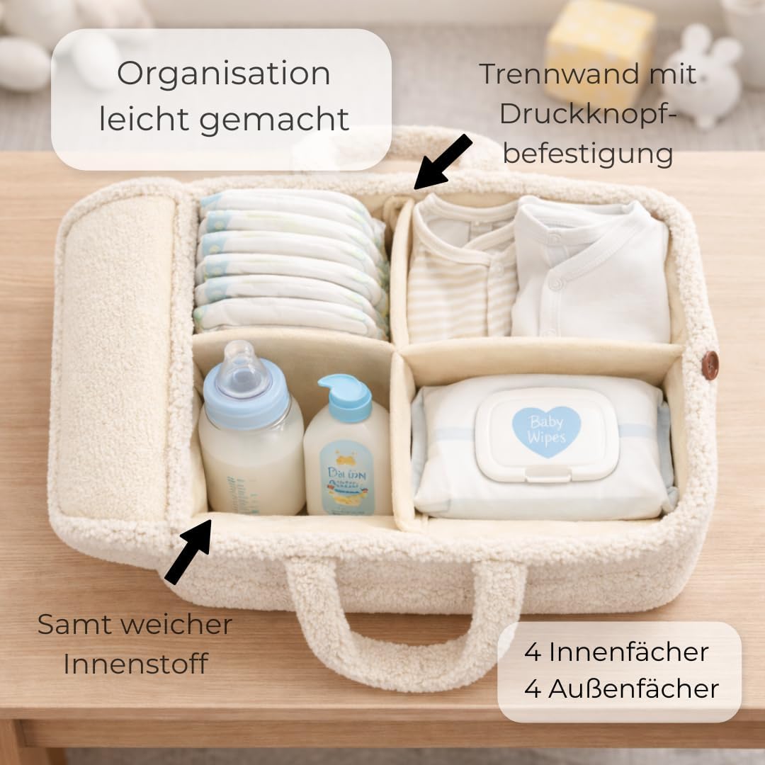 TALIDA Wickelkorb Teddy Set - Wickelorganizer mit Zubehörtasche – Aufbewahrungskorb für Feuchttücher