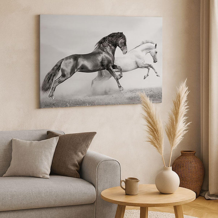 Bilder auf Leinwand 100x70cm Leinwandbild Pferde Tiere Galopp Wiese Gross Wanddeko Bild Schlafzimmer