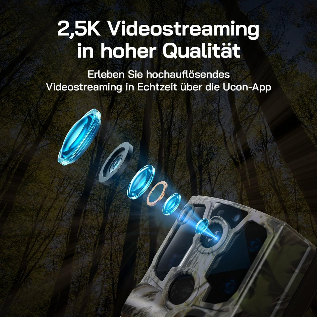 WOLFANG Wildkamera, 2.5K 4G LTE Live Solar Übertragung Wildkamera mit Handyübertragung App, Echtzeit