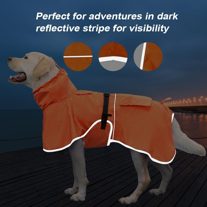 Wasserdichter Hunde-Regenmantel, verstellbar, mit Kapuze, für mittelgrosse und grosse Hunde, reflekt