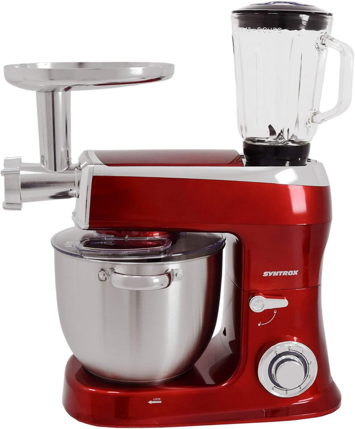 Syntrox Germany Küchenmaschine Knetmaschine Mixer 1500 Watt mit Fleischwolf, Edelstahl-Behälter 7,5