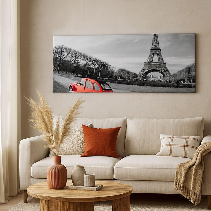 Panorama Bilder auf Leinwand Auto Eiffle Kultur Architektur Leinwandbild 90x30cm Wandbilder Dekorati