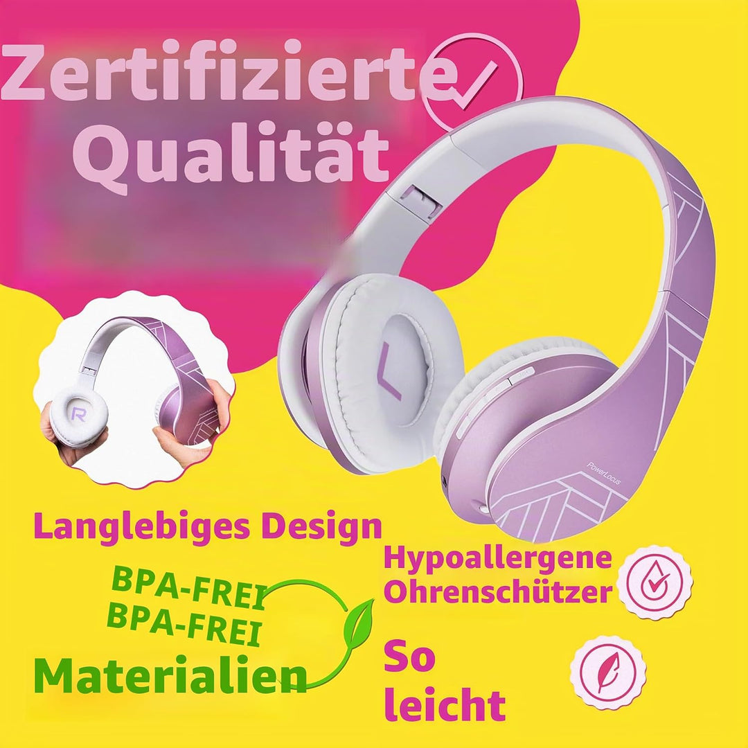 Kinder Kopfhörer, PowerLocus KinderKopfhörer Bluetooth mit 85dB Lautstärkebegrenzung, Faltbar mit Tr