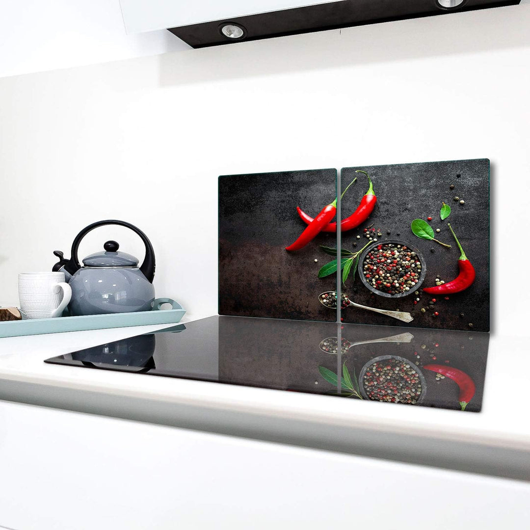 TMK | Herdabdeckplatten Set 2x40x52 cm Ceranfeld Abdeckung Glas Spritzschutz Abdeckplatte Glasplatte