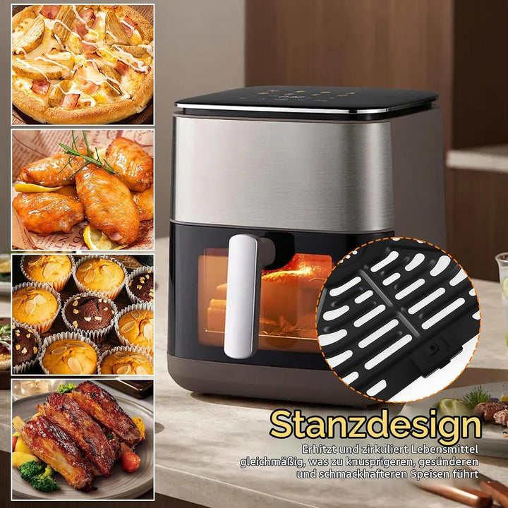 Ersatz Grillpfanne Heissluftfritteuse 25cm, Air Fryer Grillplatte Quadrat Hitzebeständig mit Gummi E