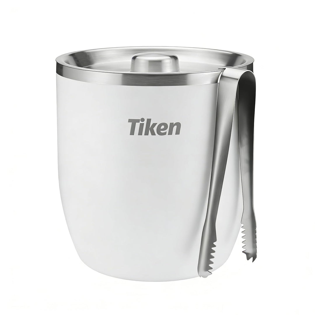 Tiken 3L Edelstahl Eiseimer mit Deckel und Zange Doppelwandiger Vacuum Isolierter Eiskübel Eiswürfel