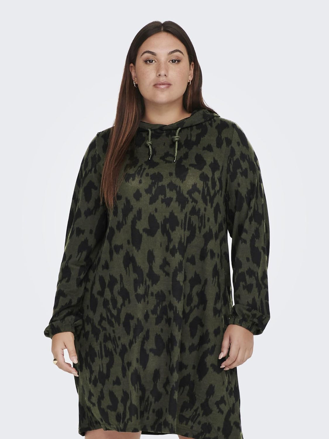 ONLY Carmakoma Damen Caralba Ls Hood Knee Dress JRS Kleid XL Grosse Grössen Black/Aop:graphic Humus,