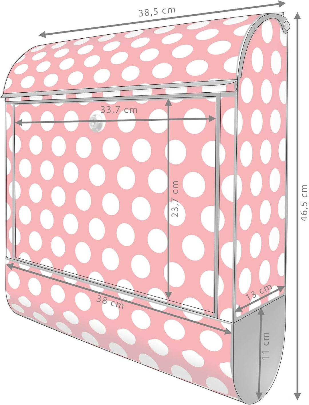 banjado® Design Briefkasten mit Motiv Punkte Rot 39x47x14cm &amp; 2 Schlüssel - Briefkasten Stahl schwar