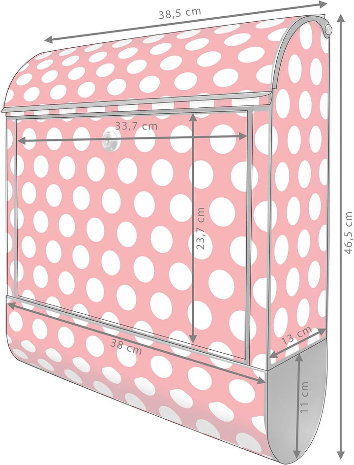 banjado® Design Briefkasten mit Motiv Punkte Rot 39x47x14cm &amp; 2 Schlüssel - Briefkasten Stahl schwar