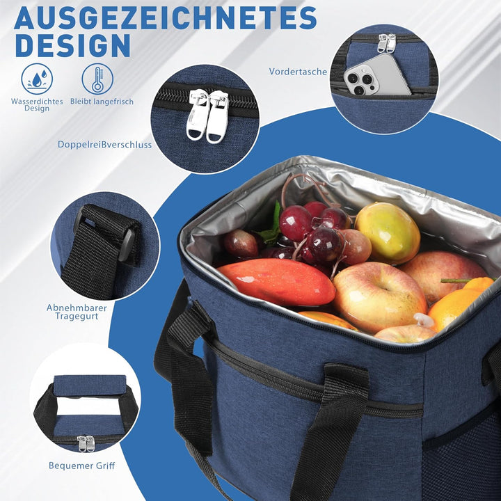 Kühltasche Wählbare Kapazität 15L, Thermotasche Picknicktasche Gross Isolierte Lunchtasche,Kühltasch