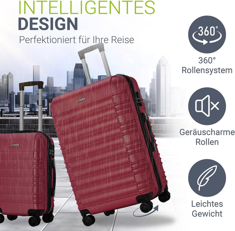 Juskys Hartschale Kofferset Reisekoffer 3 teilig - Zahlenschloss, geräuscharme 360° Rollen gross, Te