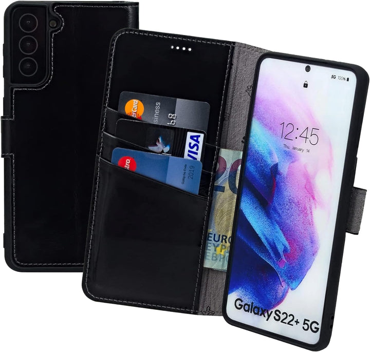 Suncase Book-Style Hülle kompatibel mit Samsung Galaxy S22 Plus 5G Leder Tasche (Slim-Fit) Lederhüll