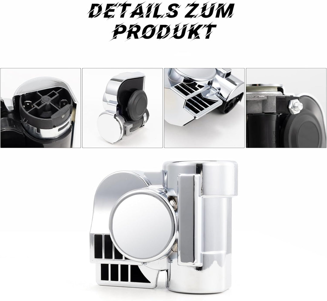 FARBIN 12V Lufthorn Auto Horn Kit Air Horn Laute Luft Hupe Druckluft Hupe Kit für Motorrad LKW Auto