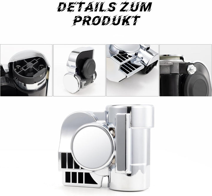 FARBIN 12V Lufthorn Auto Horn Kit Air Horn Laute Luft Hupe Druckluft Hupe Kit für Motorrad LKW Auto