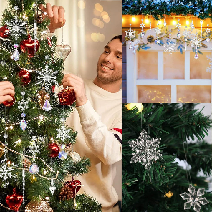 16 Stück Acryl Eiszapfen Schneeflocke Eistropfen Anhänger,Weihnachtsbaum Kristall Dekorationen,Weihn
