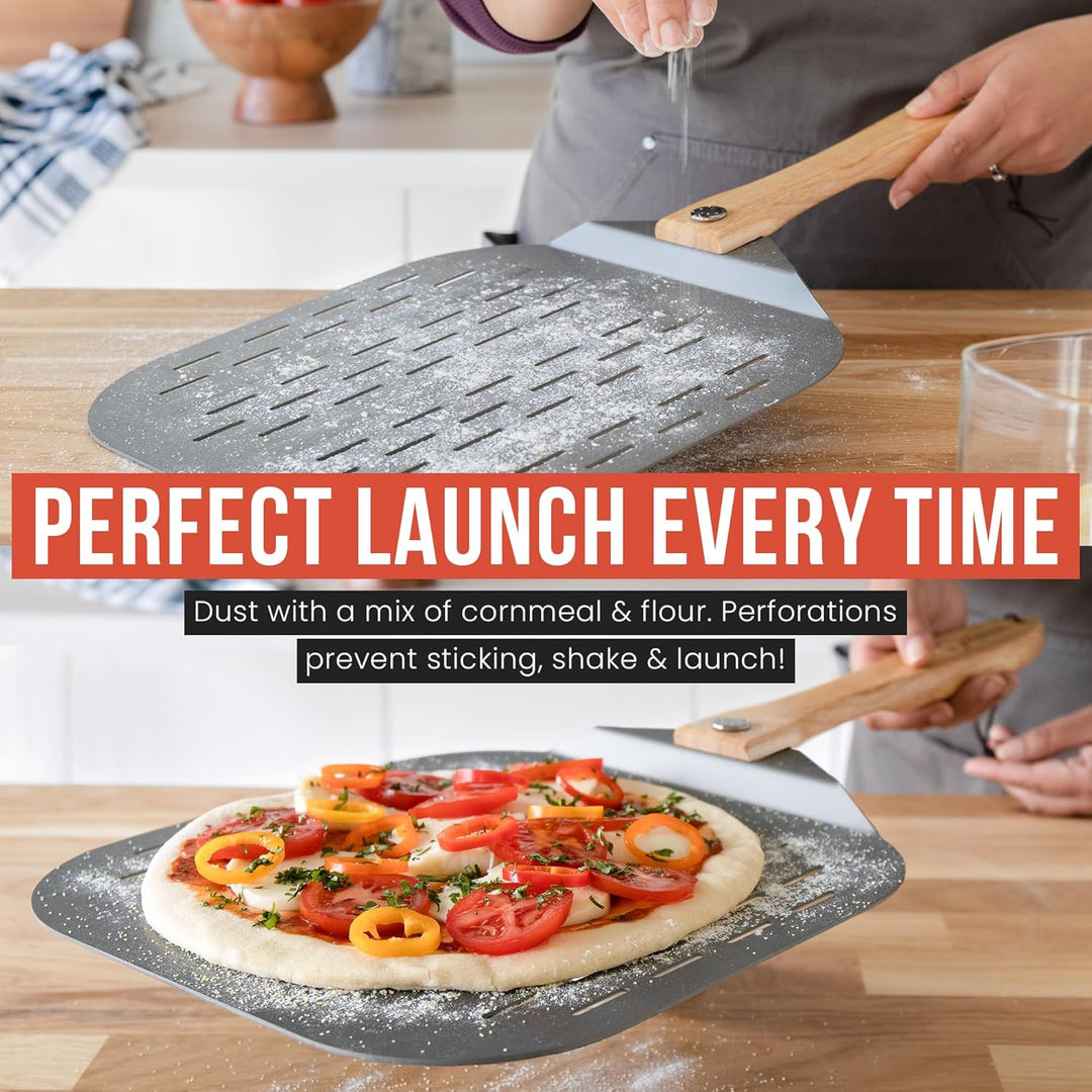 Chef Pomodoro - Pizzaschieber - Faltbarer Griff - Perforierte Aluminium Pizzaschaufel zum einfachen