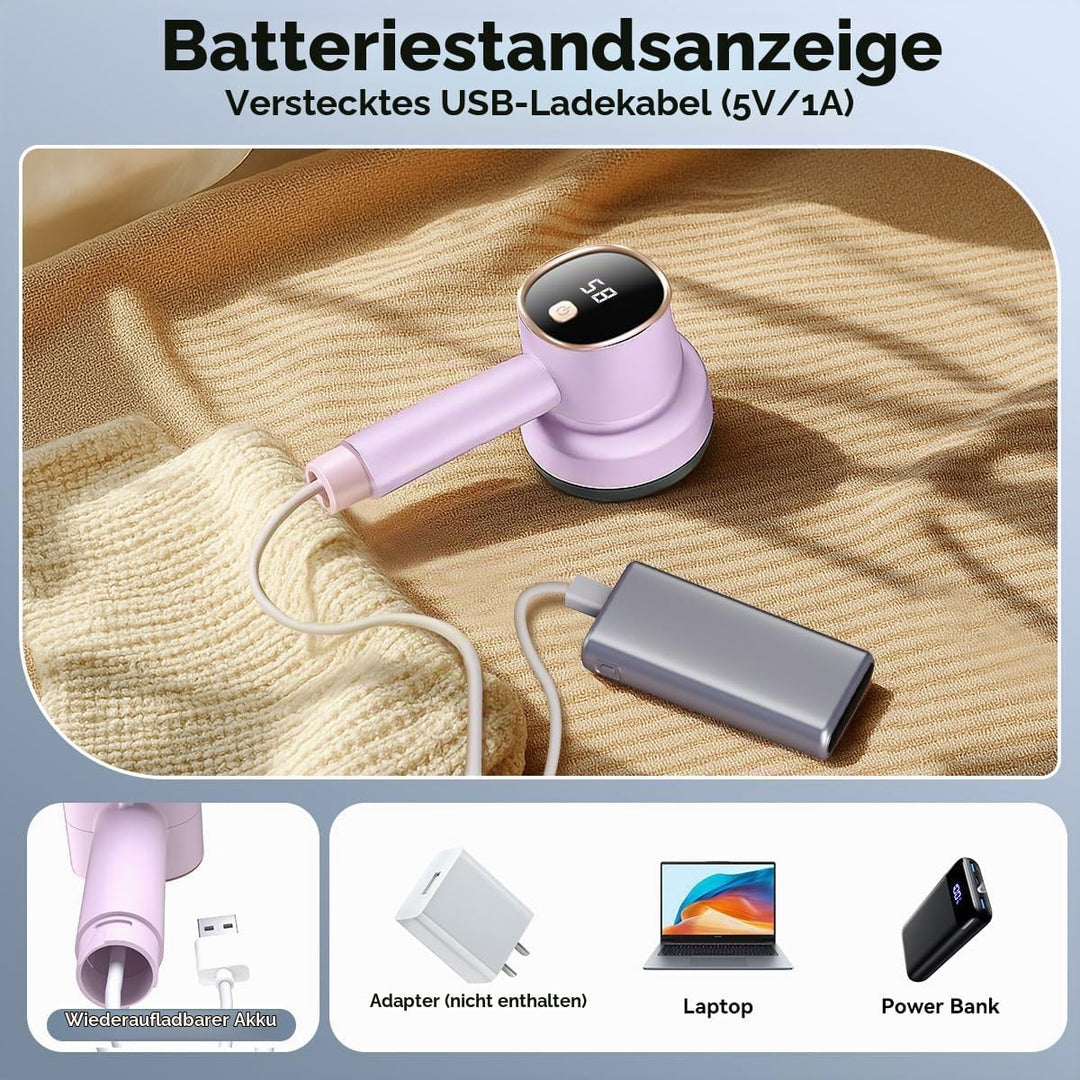 Fusselrasierer Elektrischer mit LED-Display - 6 Edelstahlklingen, 3 Geschwindigkeiten - USB Wiederau