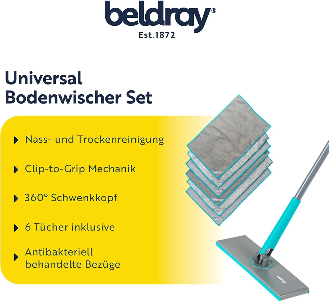 Beldray Anti-Bac Clip-to-Grip Bodenwischer - Grosser Wischkopf, Fliesen/Boden/Fenster/Spiegel, Hygie