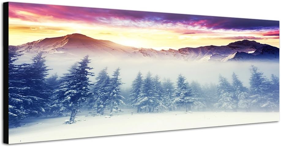 Paul Sinus Art Panoramabild auf Leinwand und Keilrahmen 150x50cm Winterlandschaft Berge Wald Schnee