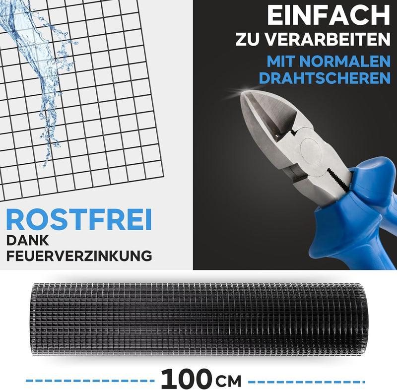 KrapTrap Volierendraht SCHWARZ Drahtgitter I verzinkt I 12x12 mm I 25m x 1m I Kaninchendraht 1m x 25