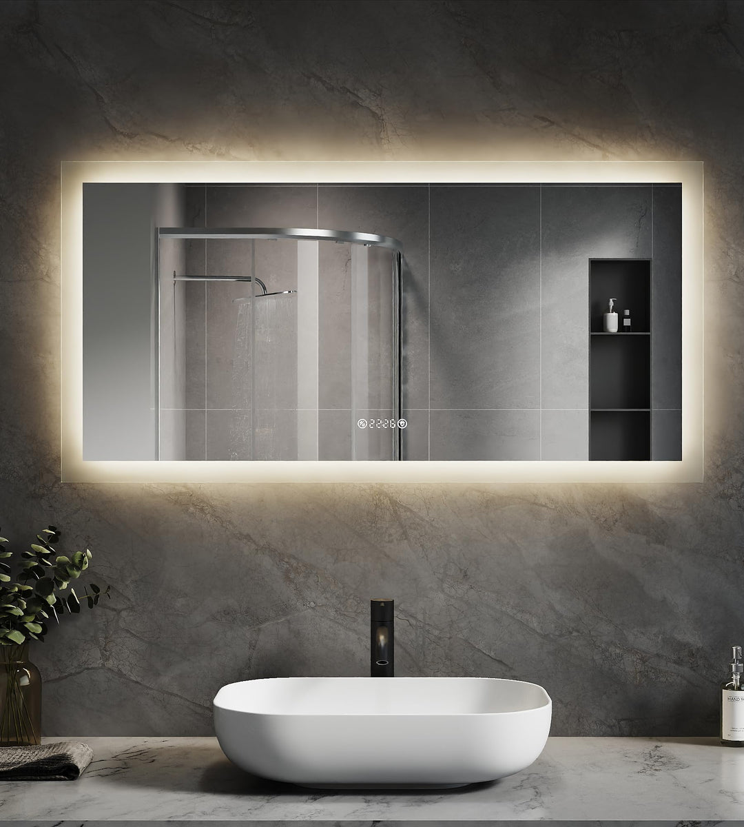 SVNR Badezimmerspiegel Mit Beleuchtung LED-120 x 60 cm Hintergrundbeleuchtung und 4mm Kupferfreiem,