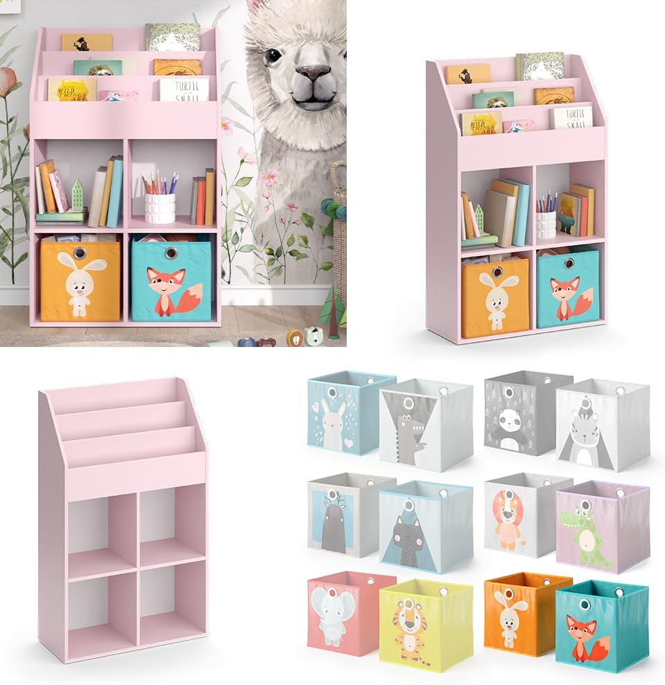 Vicco Kinderregal Luigi, Rosa, 72 x 114.2 cm mit 2 Faltboxen (bunt) Rosa mit 2 Faltboxen, Rosa mit 2