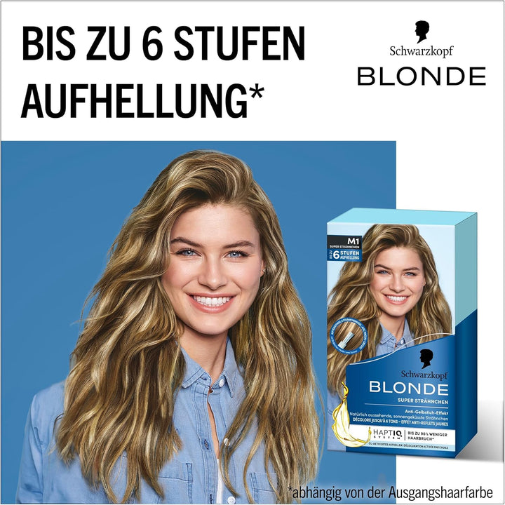 Schwarzkopf Blonde M1 Super Strähnchen (2x 103 ml), Strähnchen Set für Öl-aktiviertes Haare Aufhelle