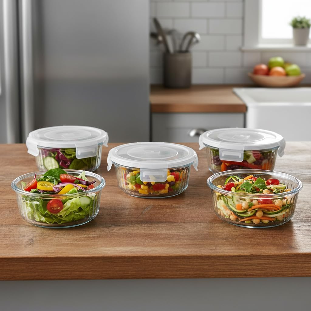 4Pack 370ml Runde Glas Meal Prep Boxen, 12oz Runde Glasbehälter mit Deckel BPA-Fre, Frischhaltedosen