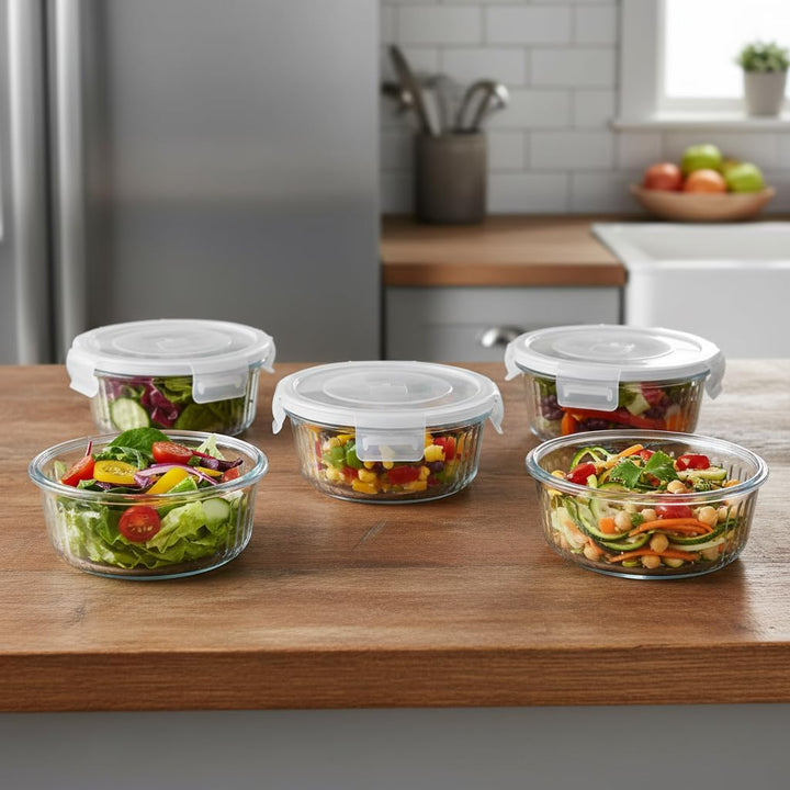 4Pack 370ml Runde Glas Meal Prep Boxen, 12oz Runde Glasbehälter mit Deckel BPA-Fre, Frischhaltedosen